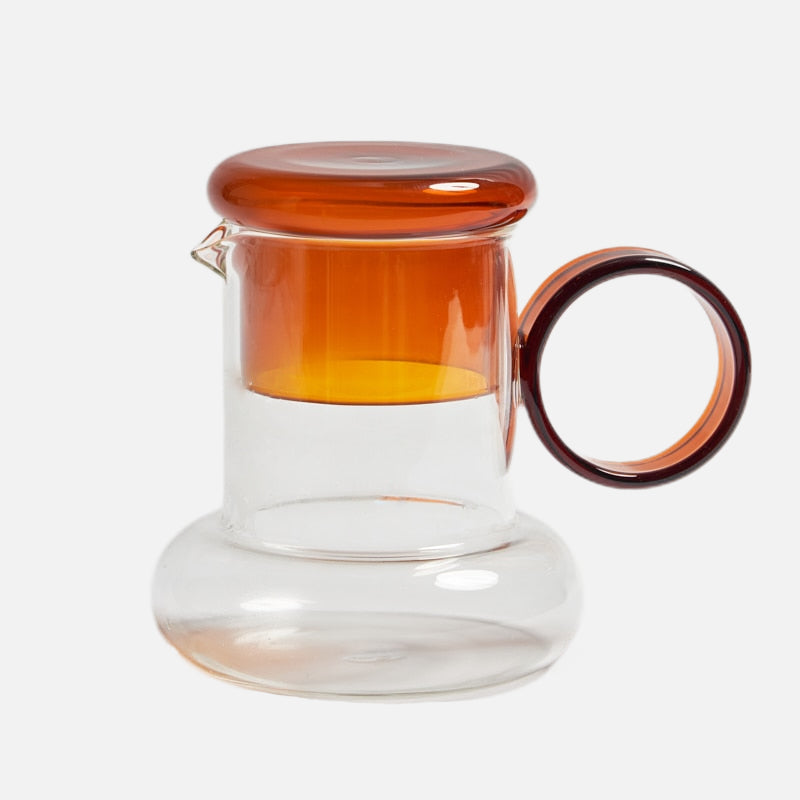 Ring In Kettle Glass Set Amber Pitcher