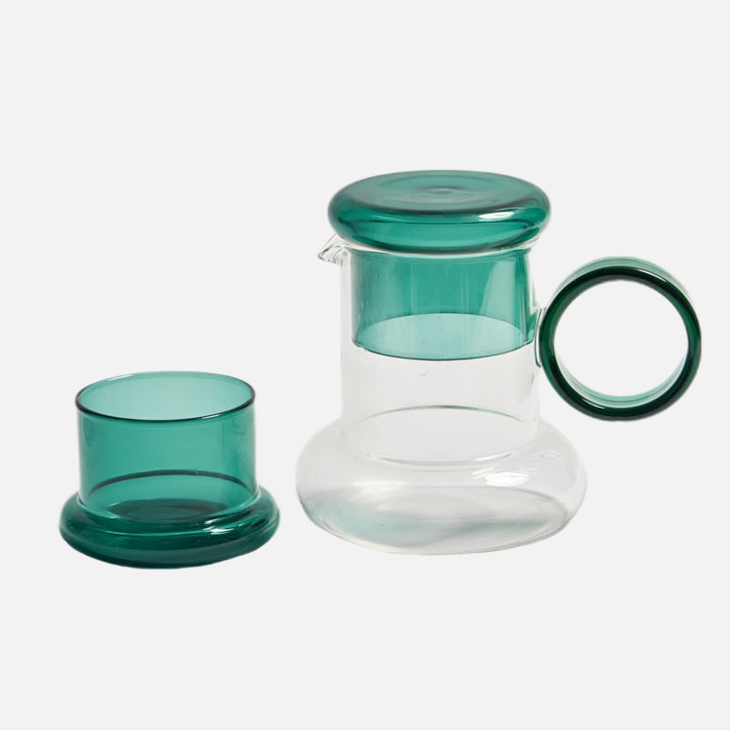 Ring In Kettle Glass Set Green Pitcher & Cup