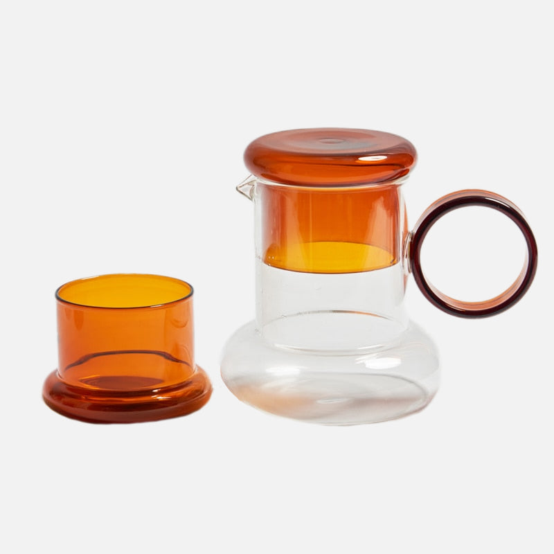 Ring In Kettle Glass Set Amber Pitcher & Cup