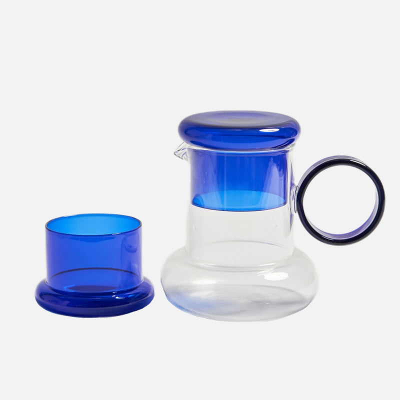 Ring In Kettle Glass Set Blue Pitcher & Cup