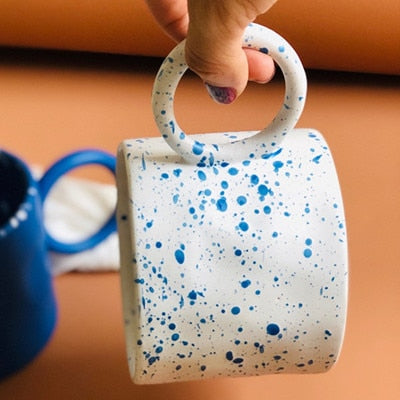 Ring Splash Ceramic Mug White Blue dots