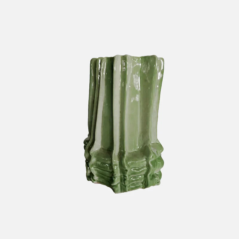 Ripple Glazed Ceramic Abstract Vase Green Short