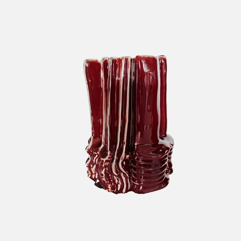 Ripple Glazed Ceramic Abstract Vase Red Short
