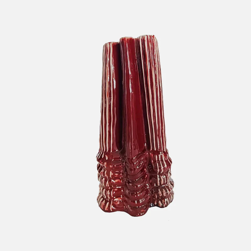 Ripple Glazed Ceramic Abstract Vase Red Tall