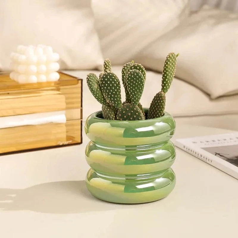 Ripple Ring Glazed Ceramic Vase and Desktop Organizer