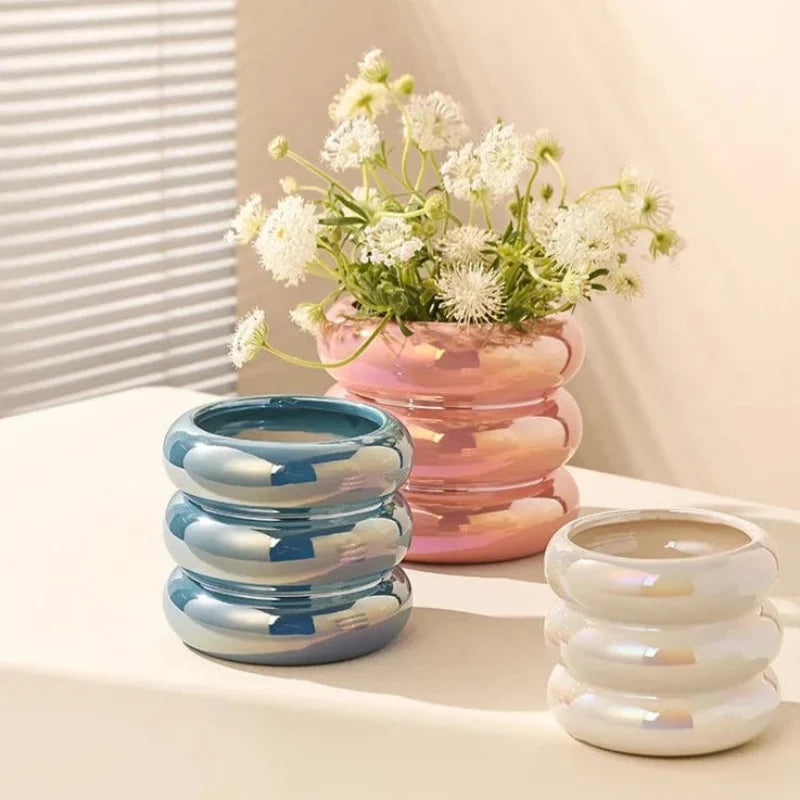Ripple Ring Glazed Ceramic Vase and Desktop Organizer