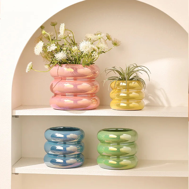 Ripple Ring Glazed Ceramic Vase and Desktop Organizer