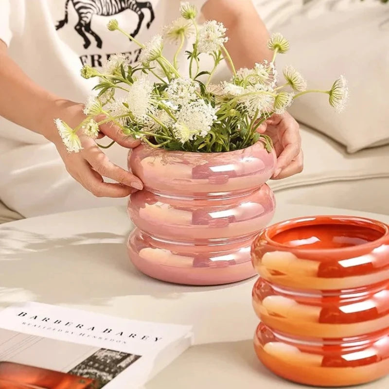 Ripple Ring Glazed Ceramic Vase and Desktop Organizer