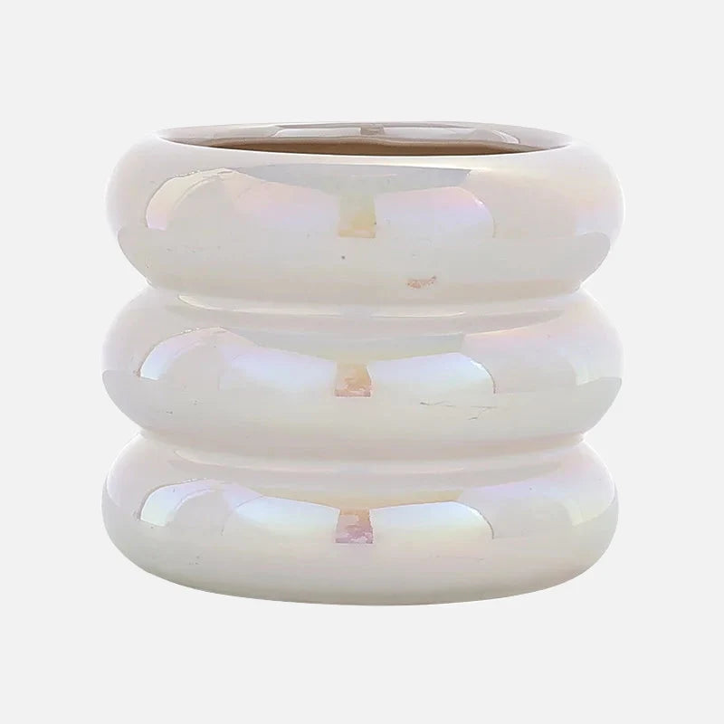 Ripple Ring Glazed Ceramic Vase and Desktop Organizer