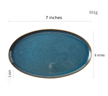River Blue Ceramic Porcelain Dinnerware Oval plate