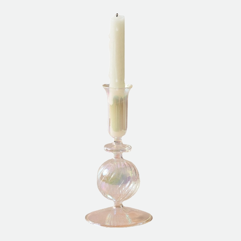Rocco Vintage Glass Candle Holder Collection Clear Rainbow Tulip