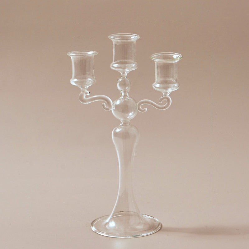 Rocco Vintage Glass Candle Holder Collection Clear 3 Heads Candle holder