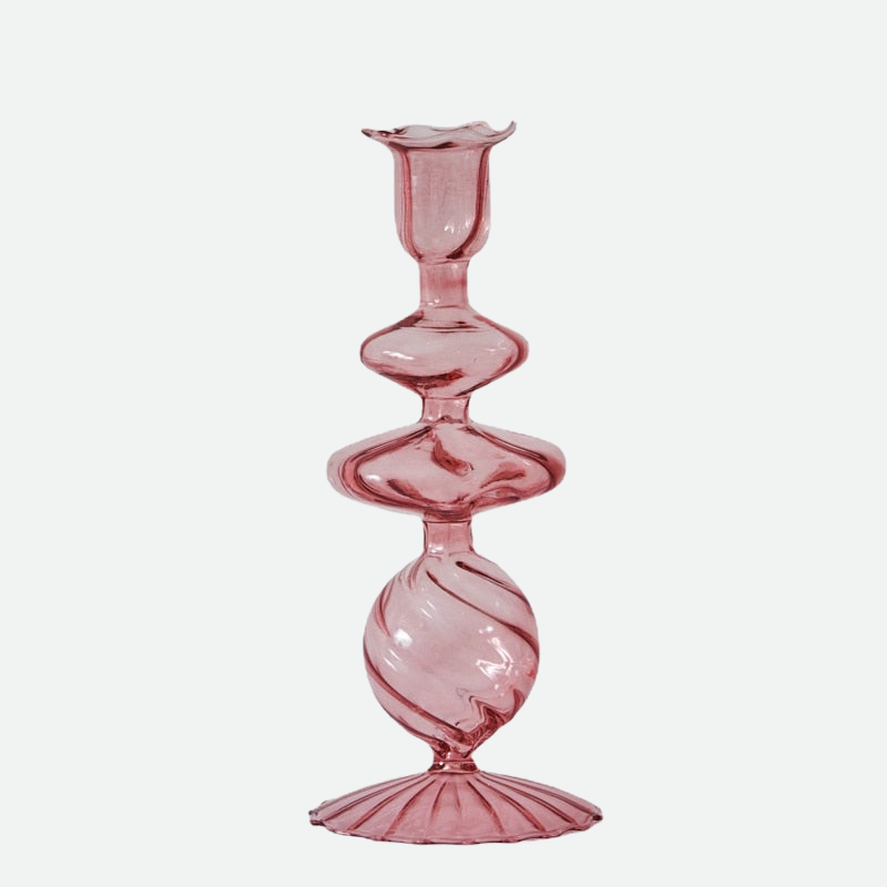 Rocco Vintage Glass Candle Holder Collection Pink Tulip