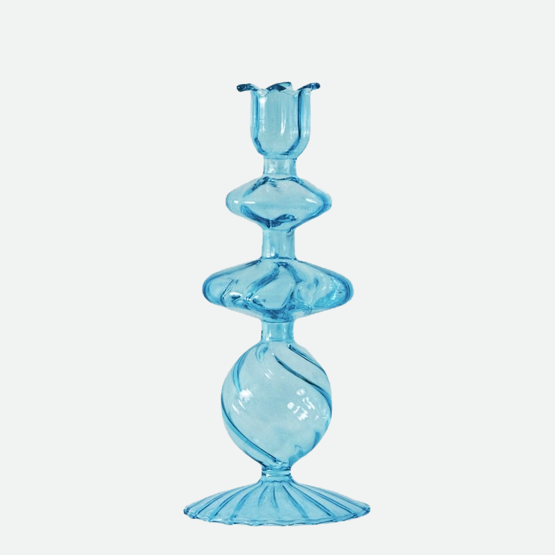 Rocco Vintage Glass Candle Holder Collection Aqua Tulip