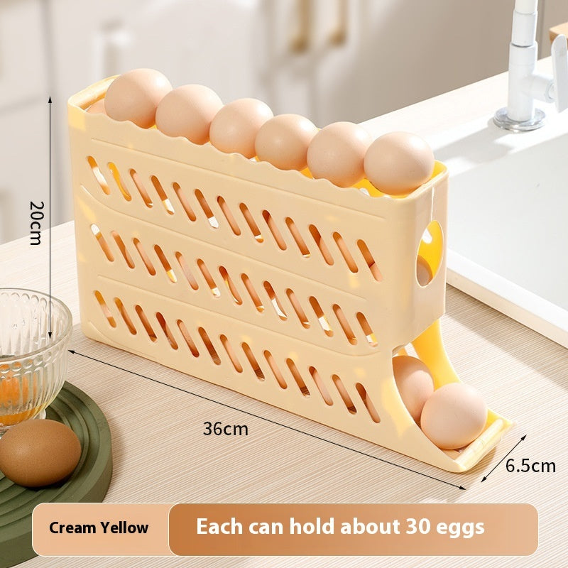 Rolling Egg Organizer Dispenser Tray Beige