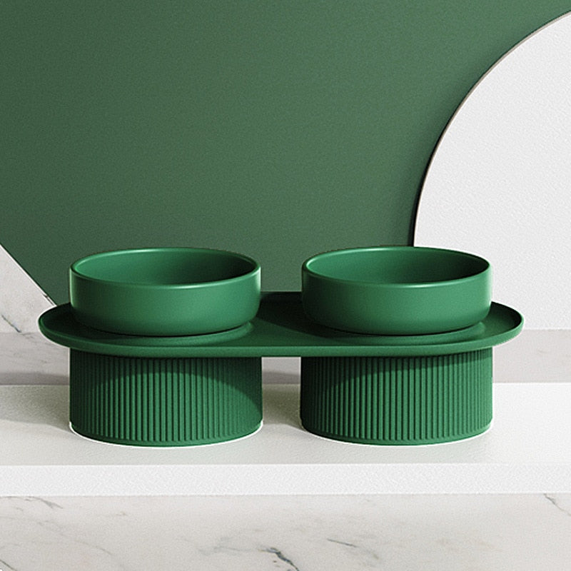 Roman Classic Elevated Double Pet Feeding Bowls Green