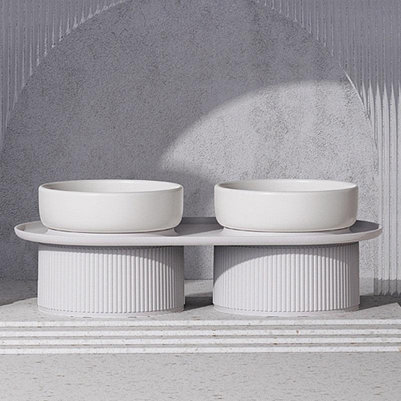 Roman Classic Elevated Double Pet Feeding Bowls White