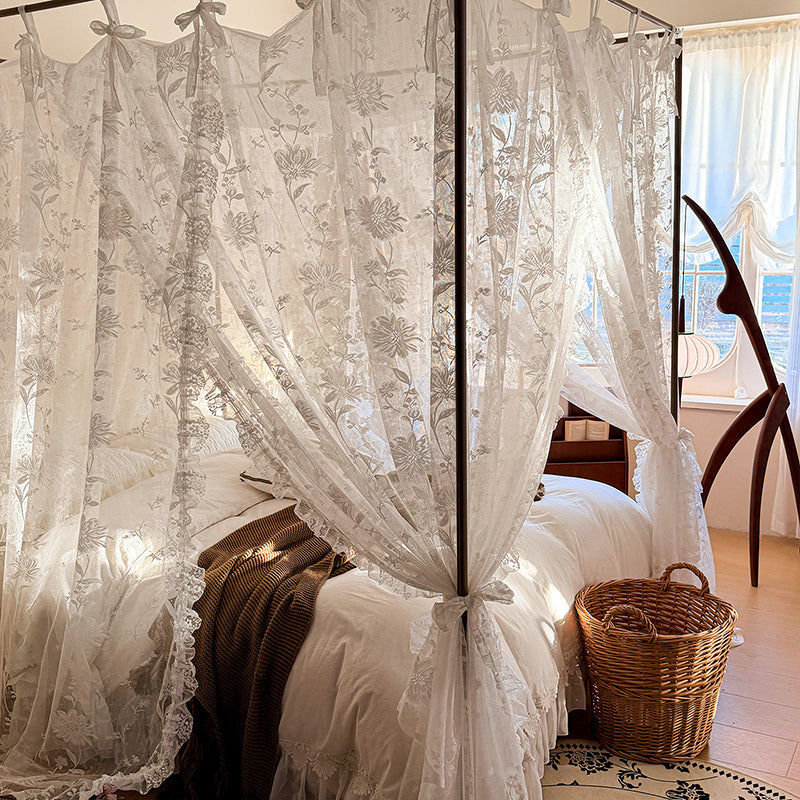 Romantic Floral Lace Bed Canopy Curtains