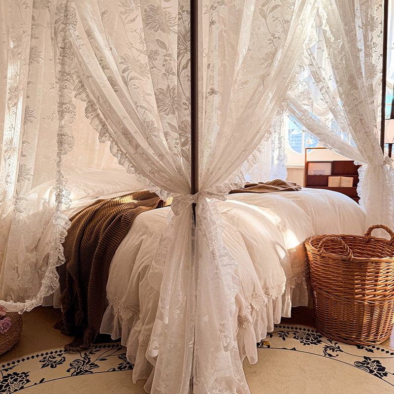 Romantic Floral Lace Bed Canopy Curtains
