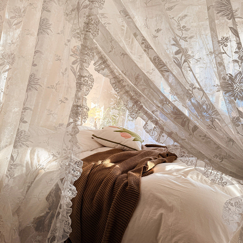 Romantic Floral Lace Bed Canopy Curtains