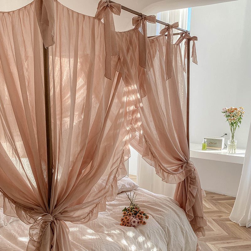 Romantic Lace Canopy Curtains for 4 Poster Bed – Sheer Ruffled Drapes