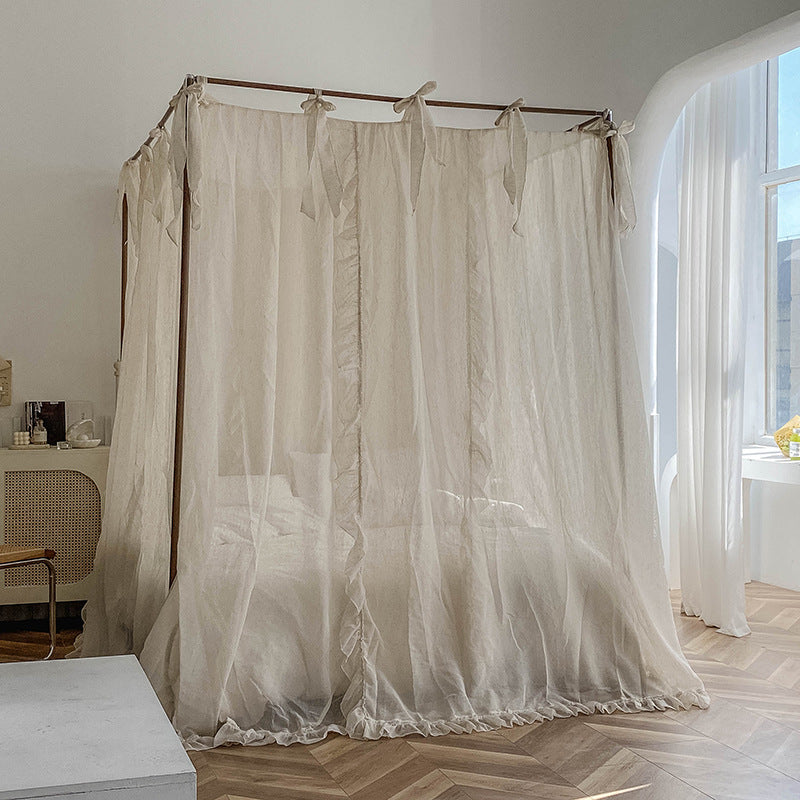 Romantic Lace Canopy Curtains for 4 Poster Bed – Sheer Ruffled Drapes