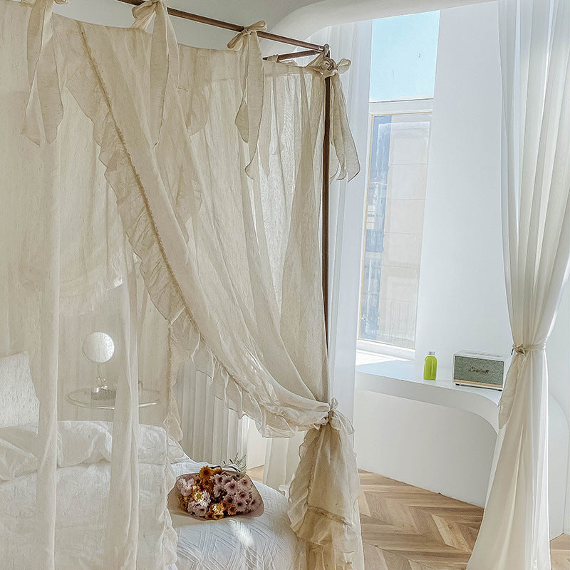 Romantic Lace Canopy Curtains for 4 Poster Bed – Sheer Ruffled Drapes