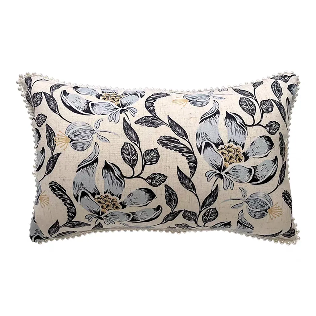 Romantic Floral Pearl-Trim Cushion Cover