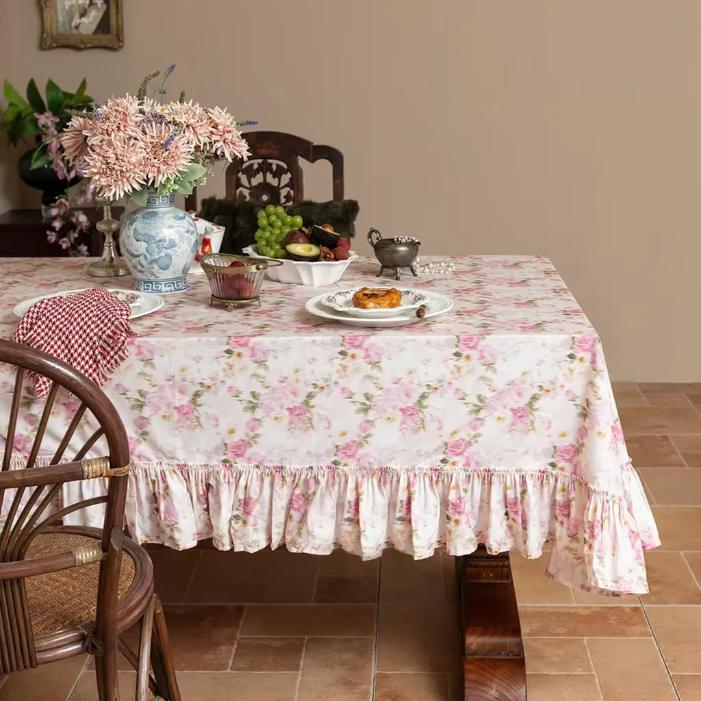 Romantic Floral Tablecloth with Ruffle