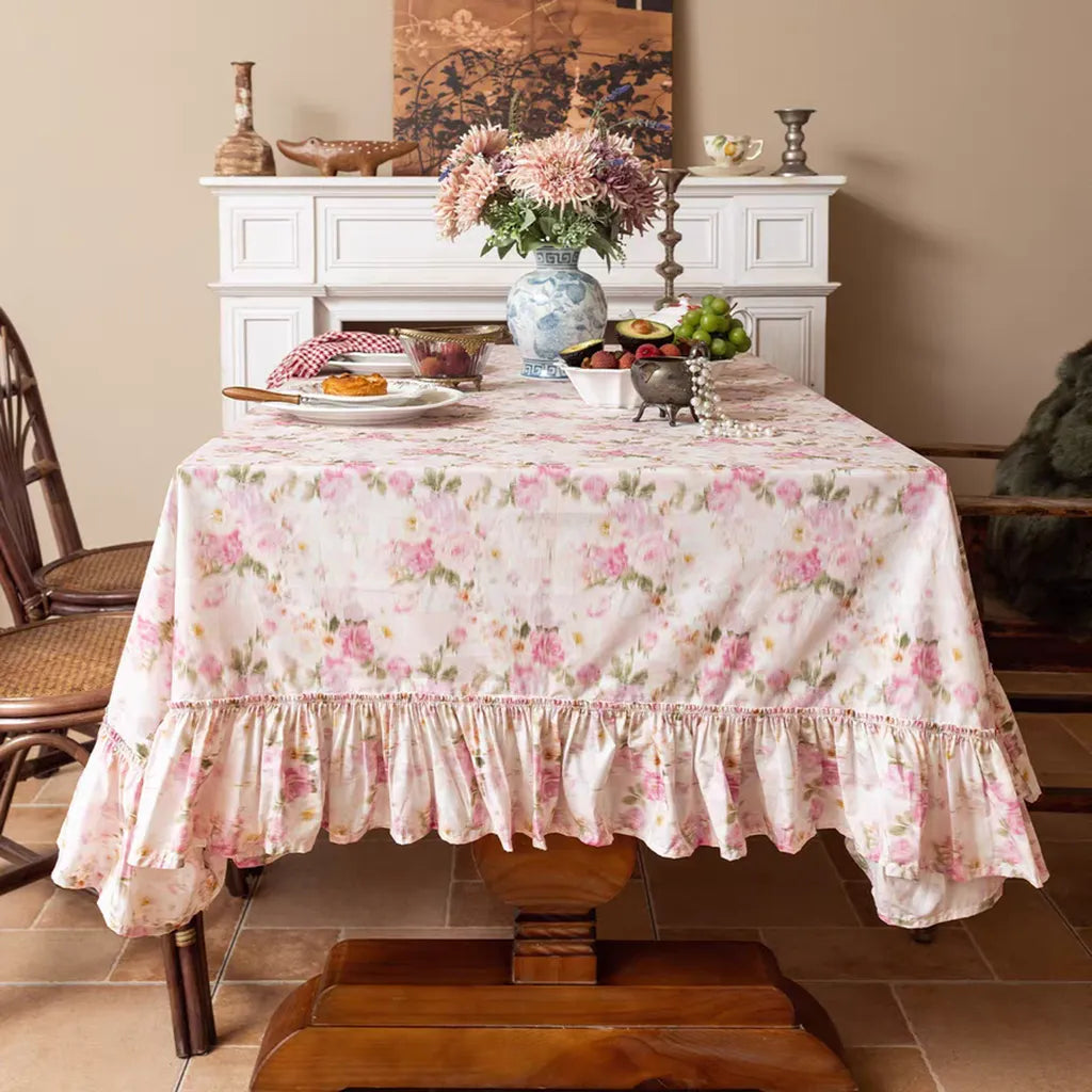 Romantic Floral Tablecloth with Ruffle