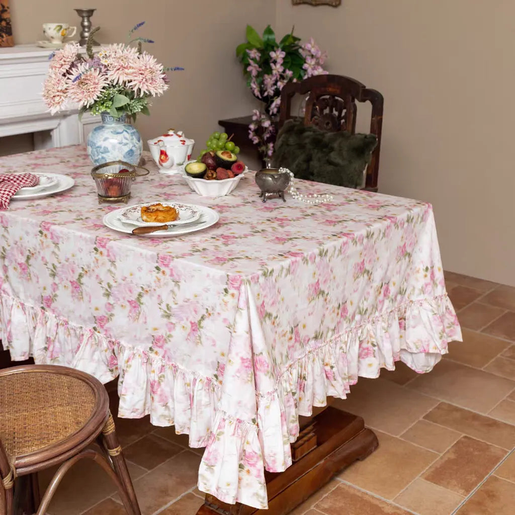 Romantic Floral Tablecloth with Ruffle