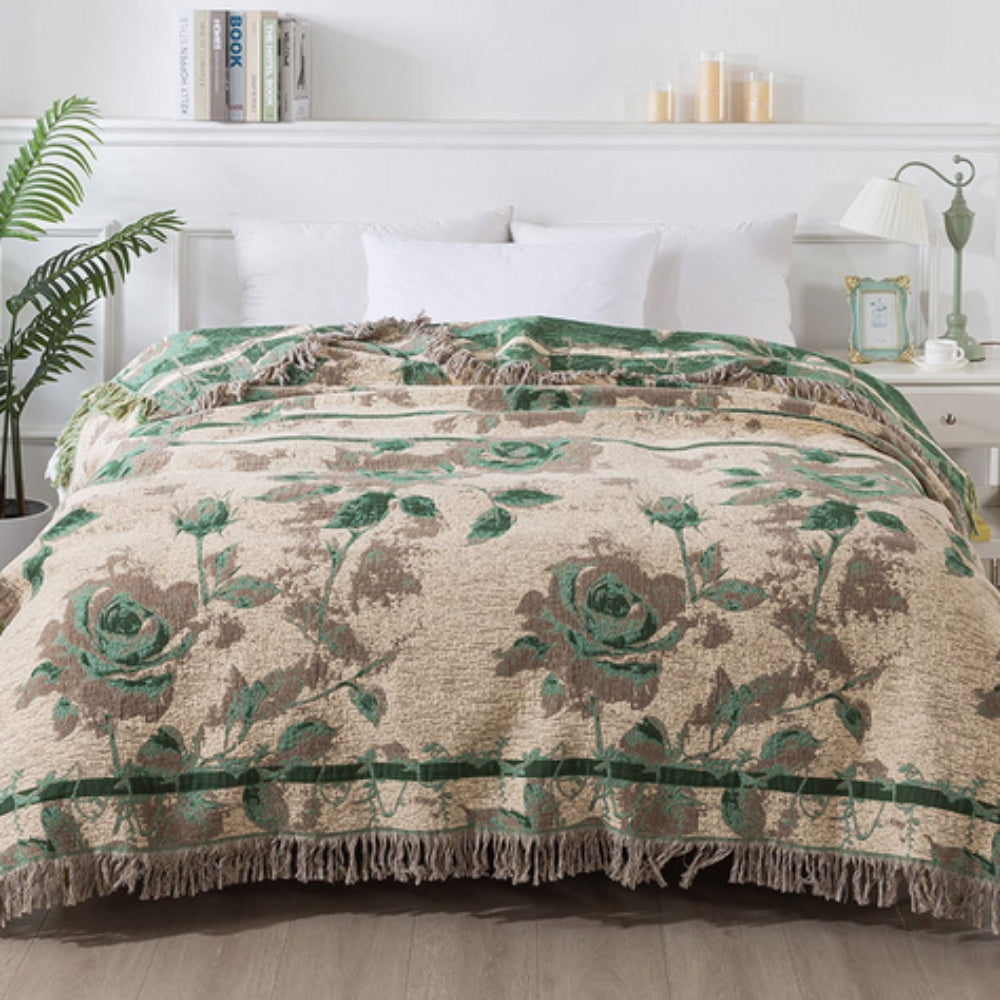Rosewood Grace Throw Cotton Blanket Olive Bloom