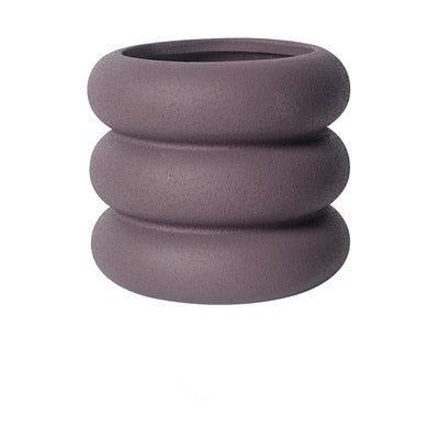 Round Rolls Ceramic Plant Pot Purple