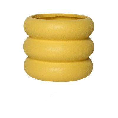 Round Rolls Ceramic Plant Pot Yellow