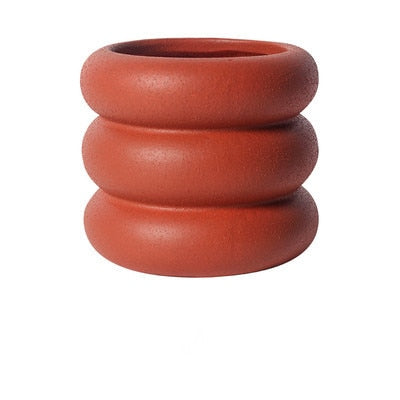 Round Rolls Ceramic Plant Pot Red