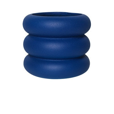 Round Rolls Ceramic Plant Pot Blue