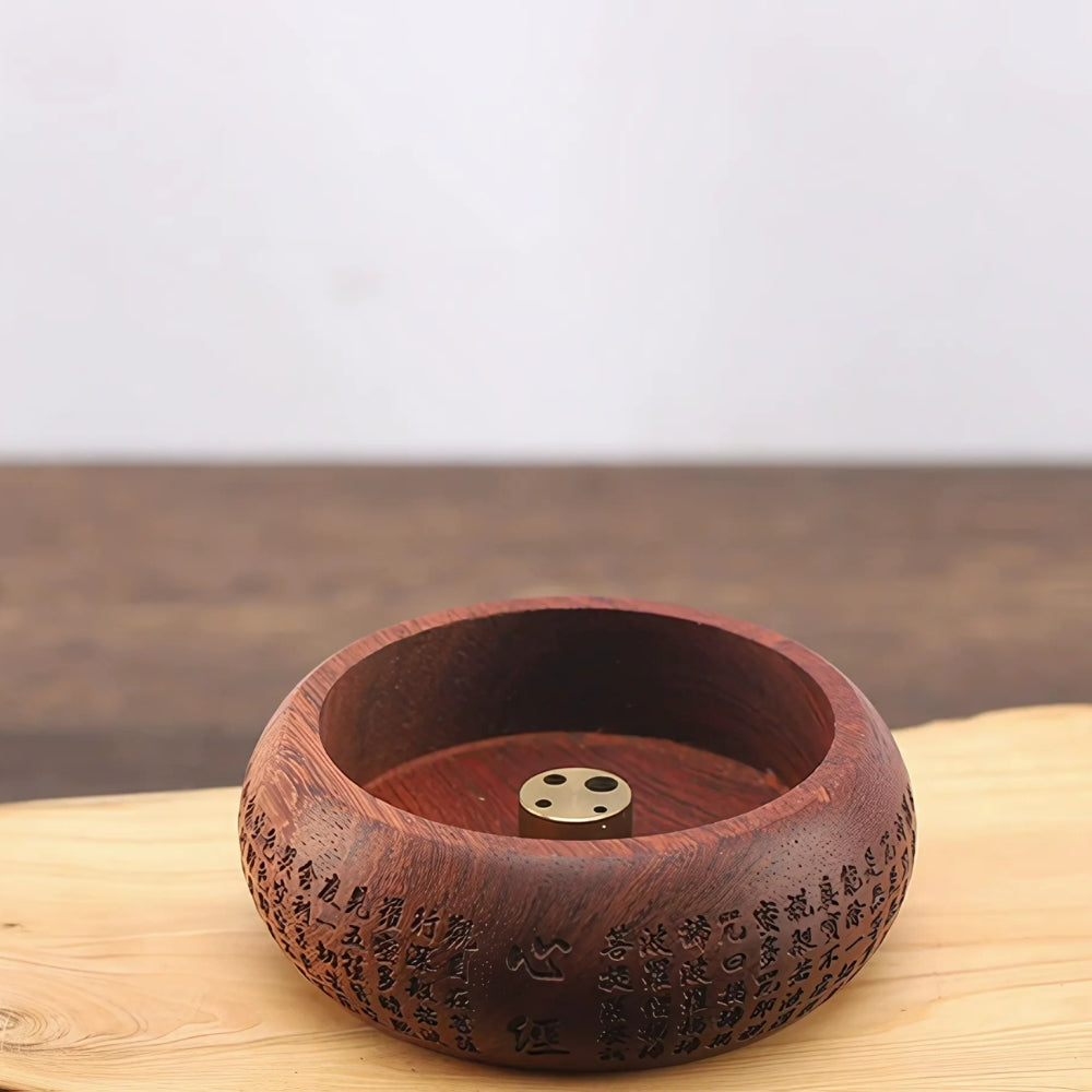 Round Solid Wood Incense Stick Holder Carved Rosewood