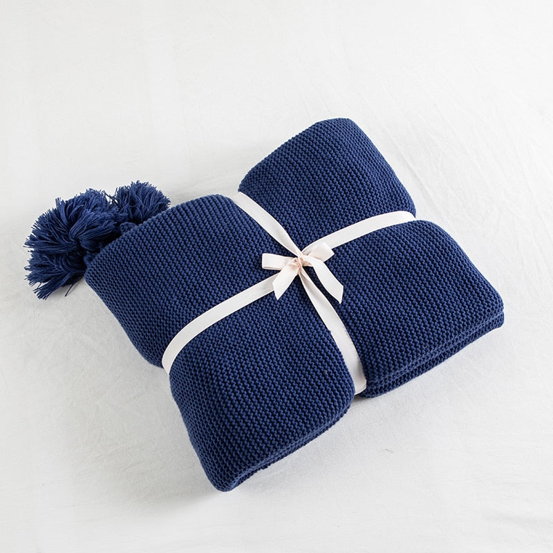 Royal Blue Knit Throw Blanket