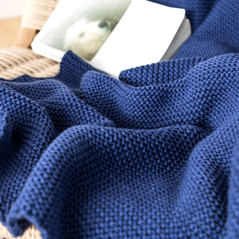 Royal Blue Knit Throw Blanket
