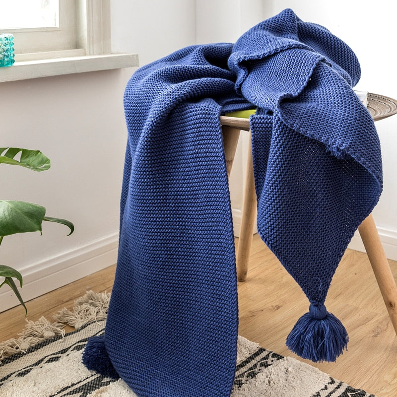 Royal Blue Knit Throw Blanket