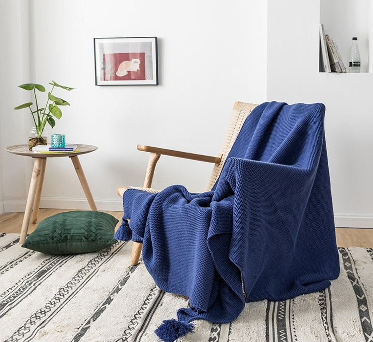 Royal Blue Knit Throw Blanket