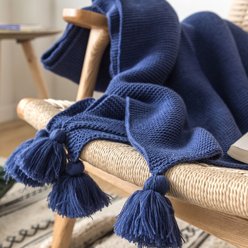 Royal Blue Knit Throw Blanket