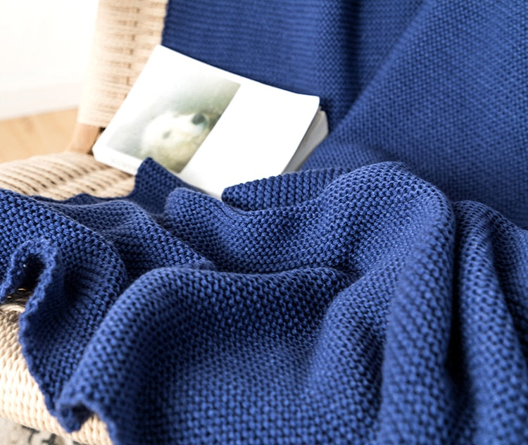 Royal Blue Knit Throw Blanket