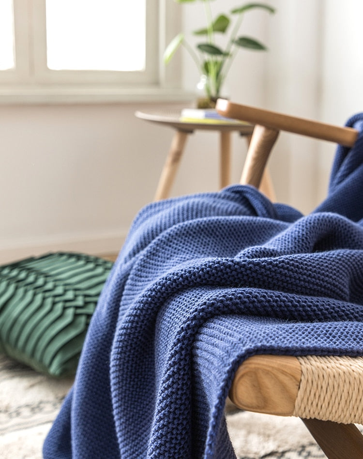 Royal Blue Knit Throw Blanket