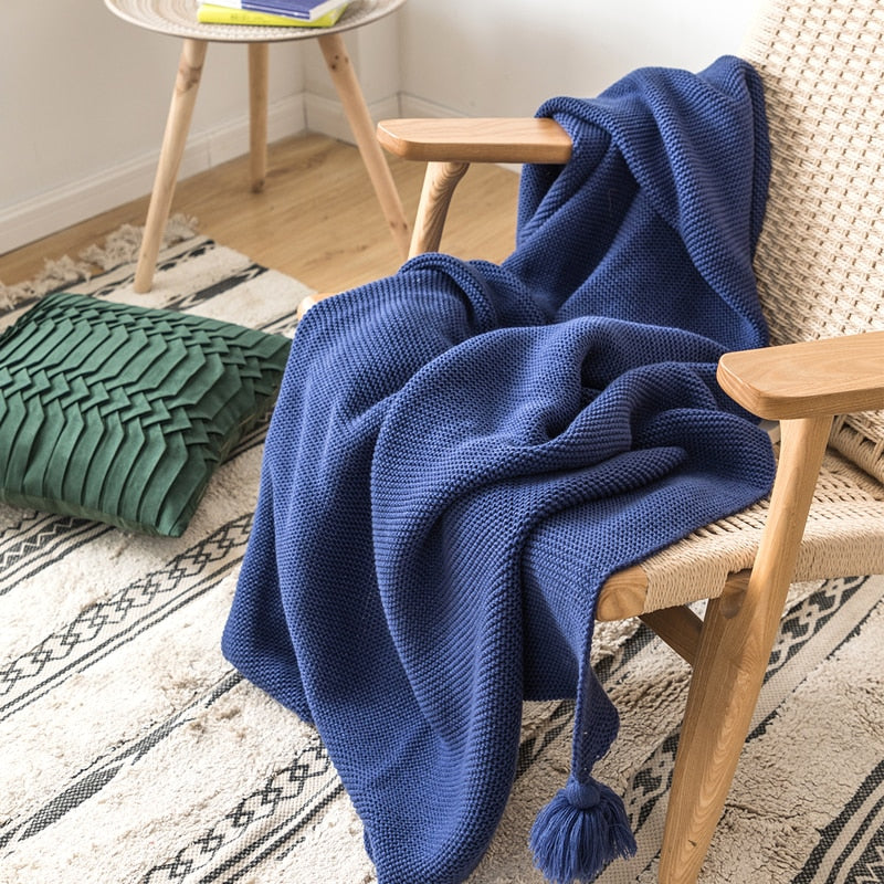 Royal Blue Knit Throw Blanket