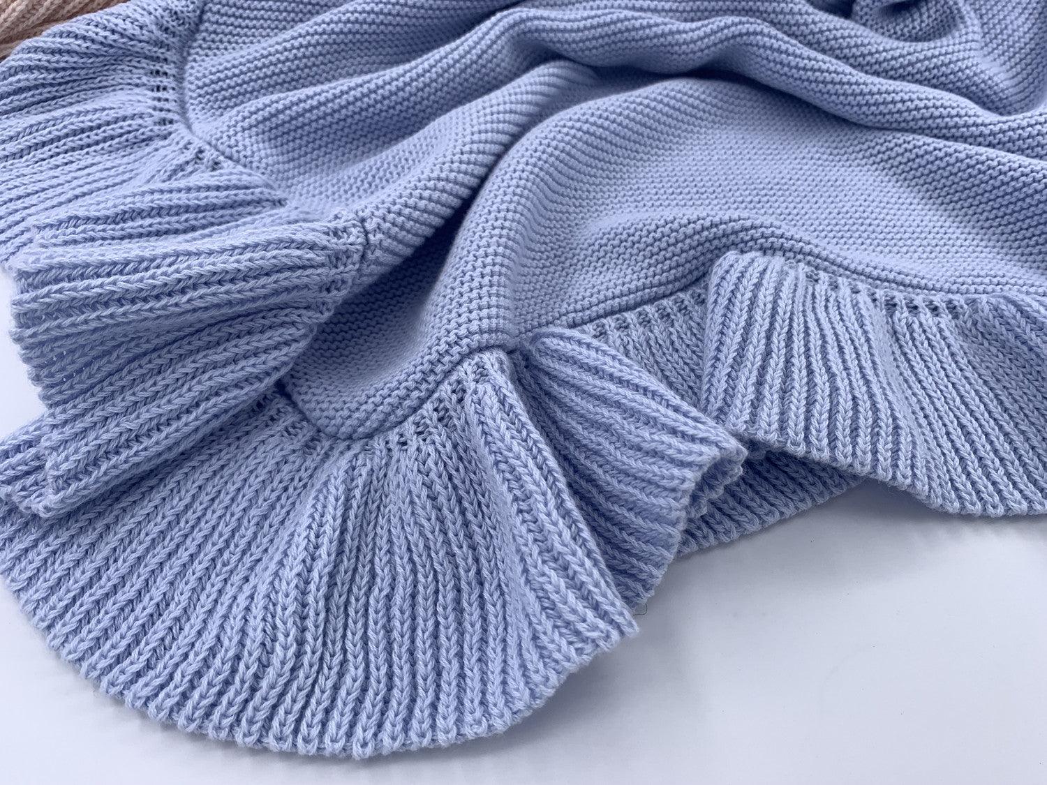 Knitted Ruffle Baby Blanket – Soft Cotton Crib Throw