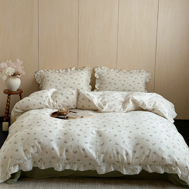 Bunny Print Duvet Cover Set – Ruffled Cotton Muslin