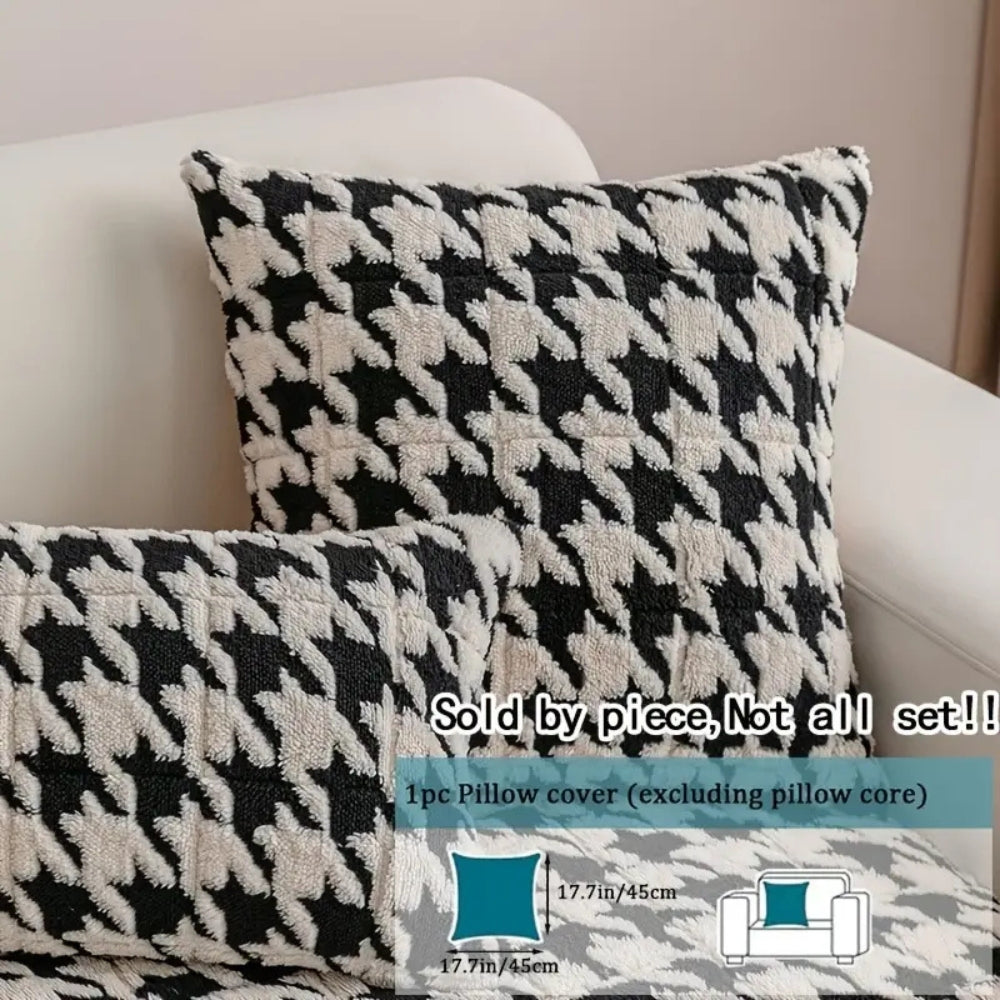 Colourful Plush Houndstooth Sofa Cover and Cushion Cover Midnight Pattern 18"x18" (cushion cover)
