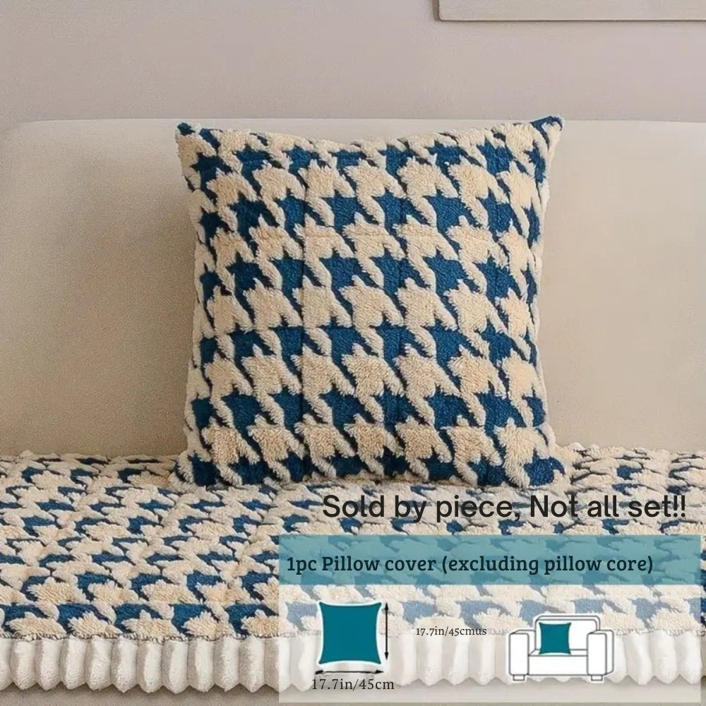 Colourful Plush Houndstooth Sofa Cover and Cushion Cover Ocean Style 18"x18" (cushion cover)