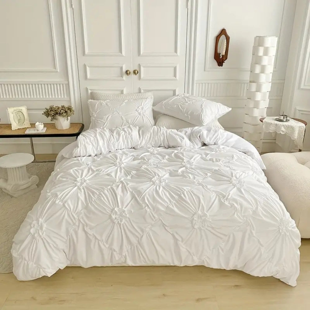 Ruffle Flower Bedding Set 3PCS White